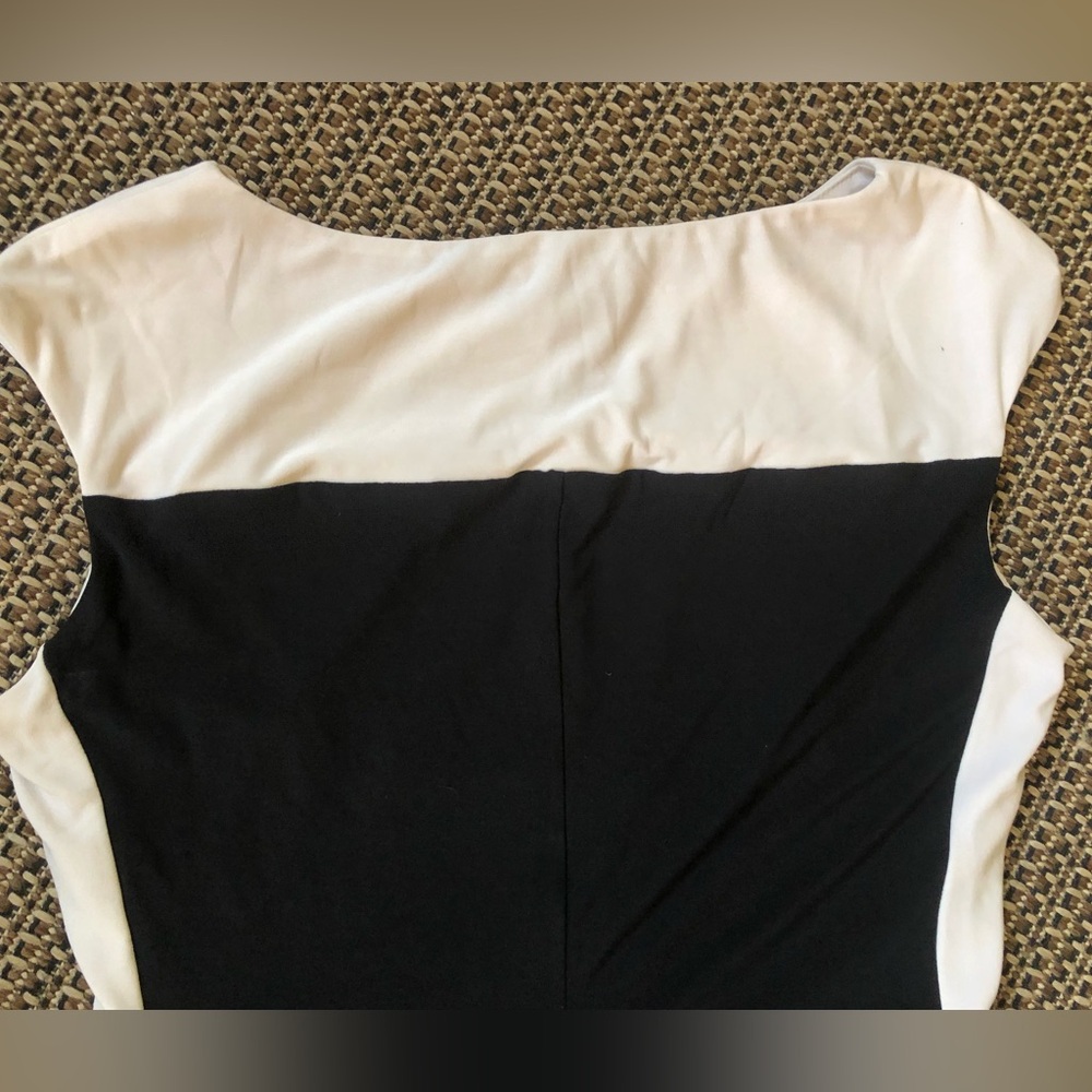 🖤CHAPS Sleeveless Colorblock Black & Off White Ruched Sheath Career Dress - Picture 12 of 14